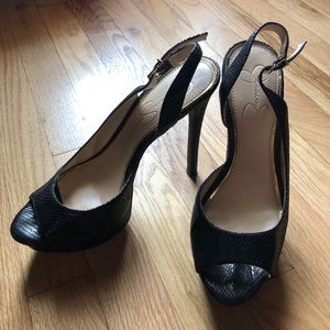 Jessica Simpson black Platform slingback heels